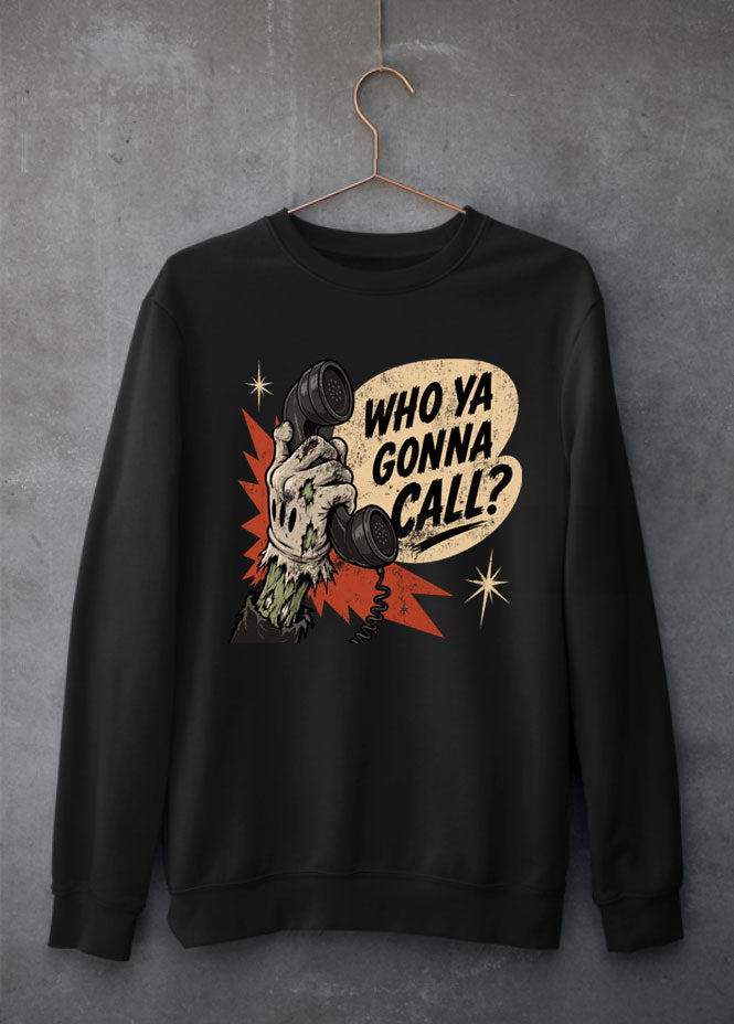 who ya gunna call disney inspired sweatshirt featuring a zombie mickey hand holding a telephone