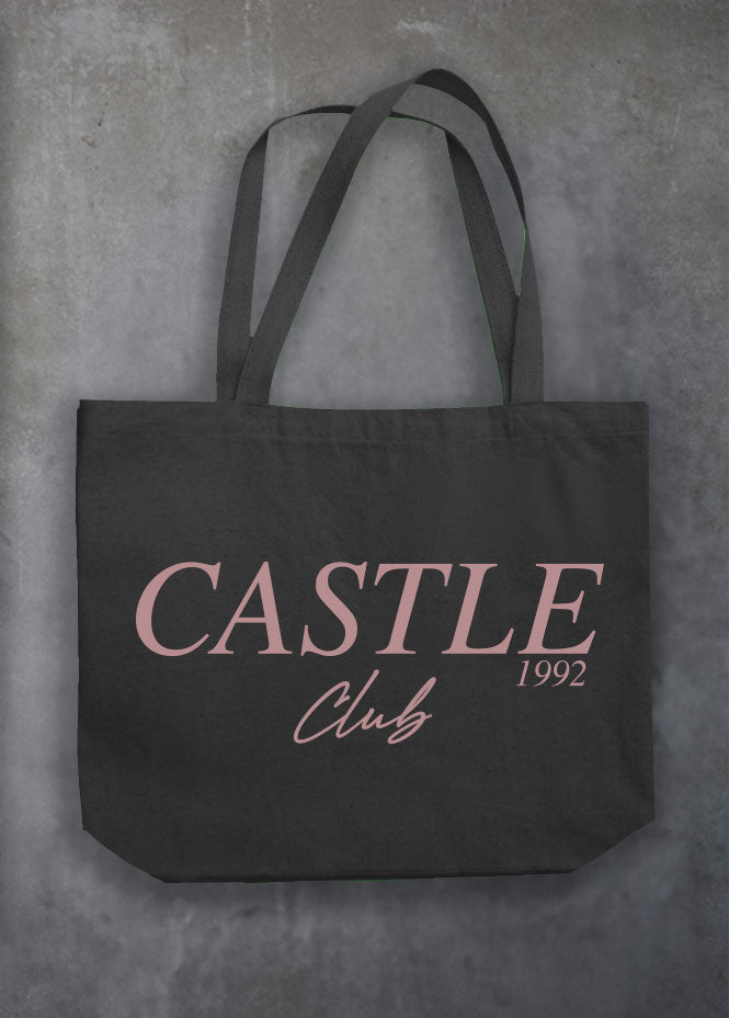 Castle Club Black Tote Bag (Pink Text)