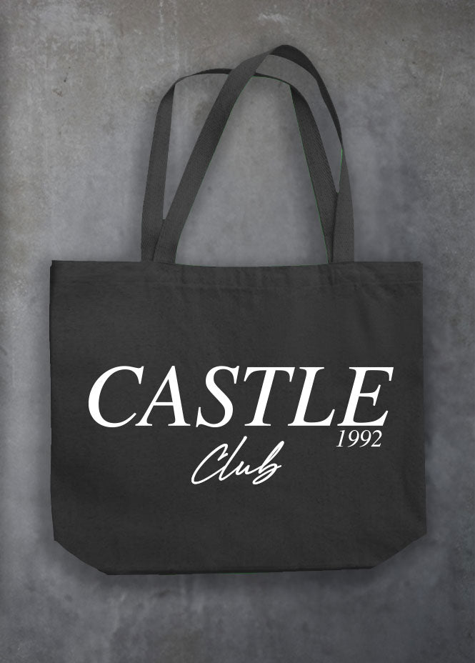 Castle Club Black Tote Bag (White Text)