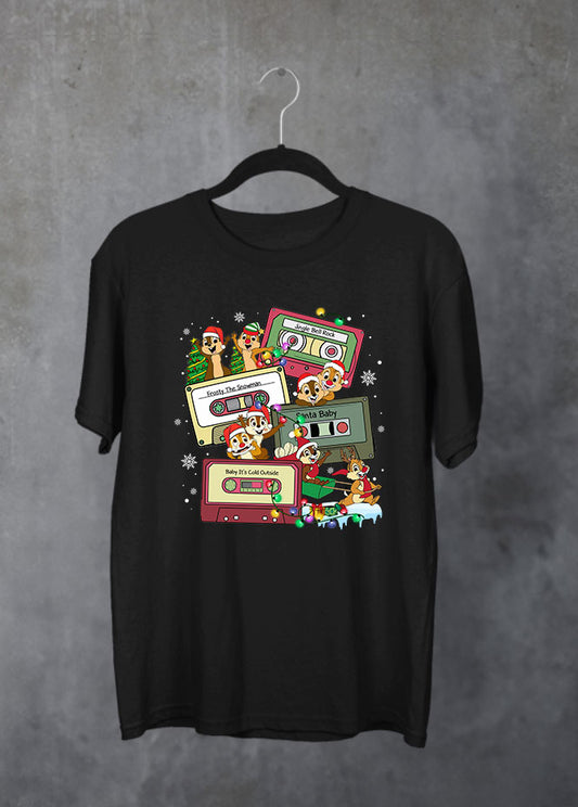 Chip n Dale Christmas Music Black T-Shirt