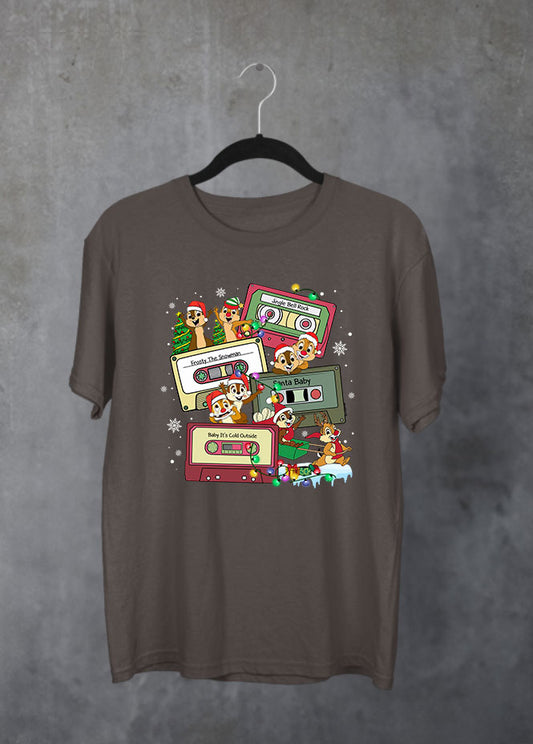 Chip n Dale Christmas Music Brown T-Shirt