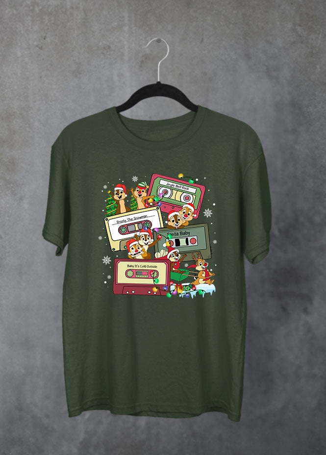 Chip n Dale Christmas Music Green T-Shirt