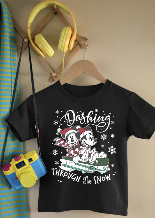 Dashing through the Snow Children's Black Tee