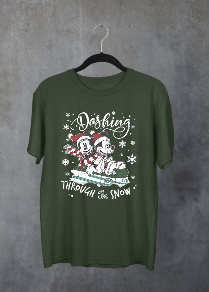 Dashing Through the Snow Christmas Green T-Shirt