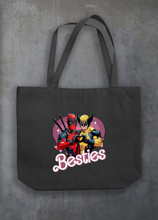 Deadpool & Wolverine Heart Black Tote Bag