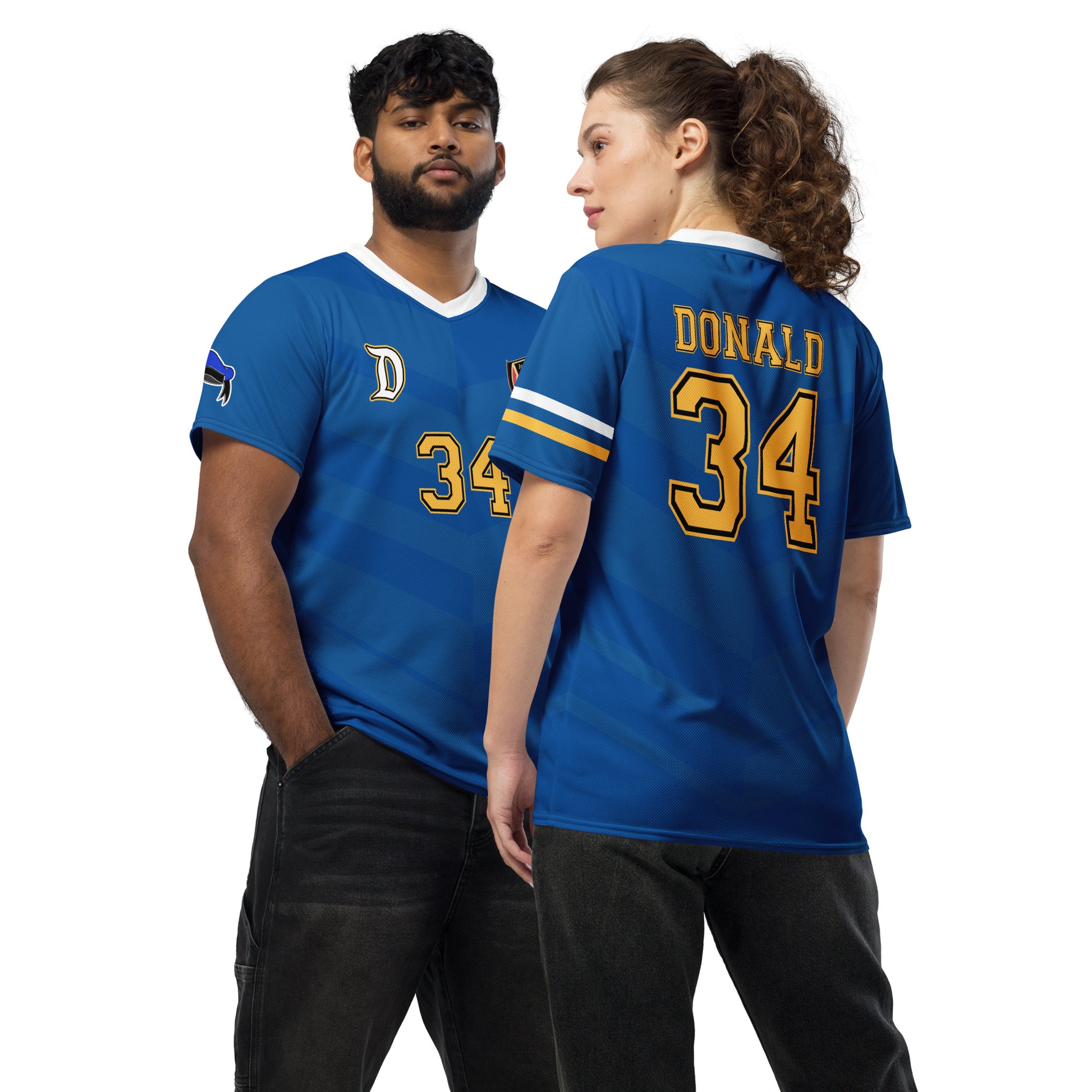 Donald Duck inspired Football shirt. Vintage Blue and yellow style Disney inspired soccer shirt