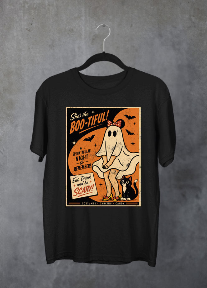 a Boo-tiful halloween tshirt featuring a vintage 1950s Minnie Mouse poster