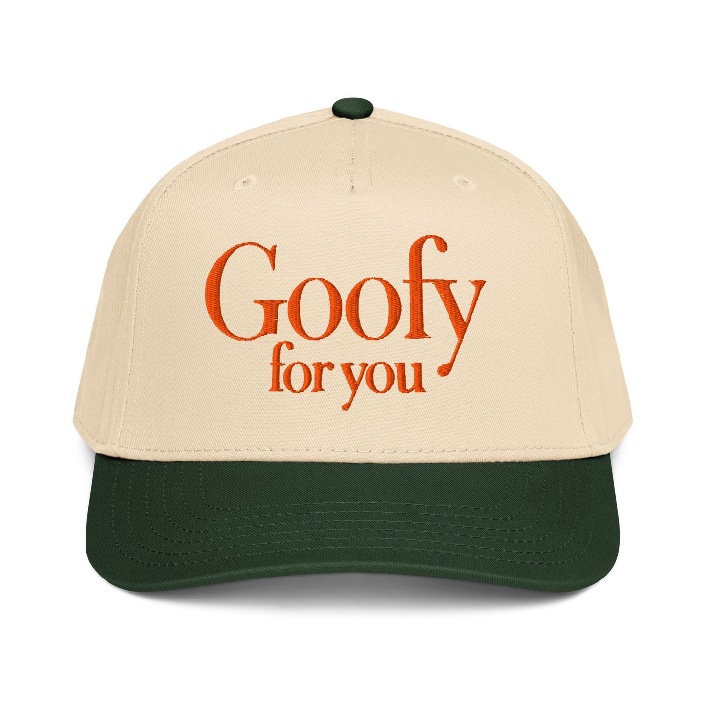 Beige cap with 'Goofy for you' text in orangebaseball cap