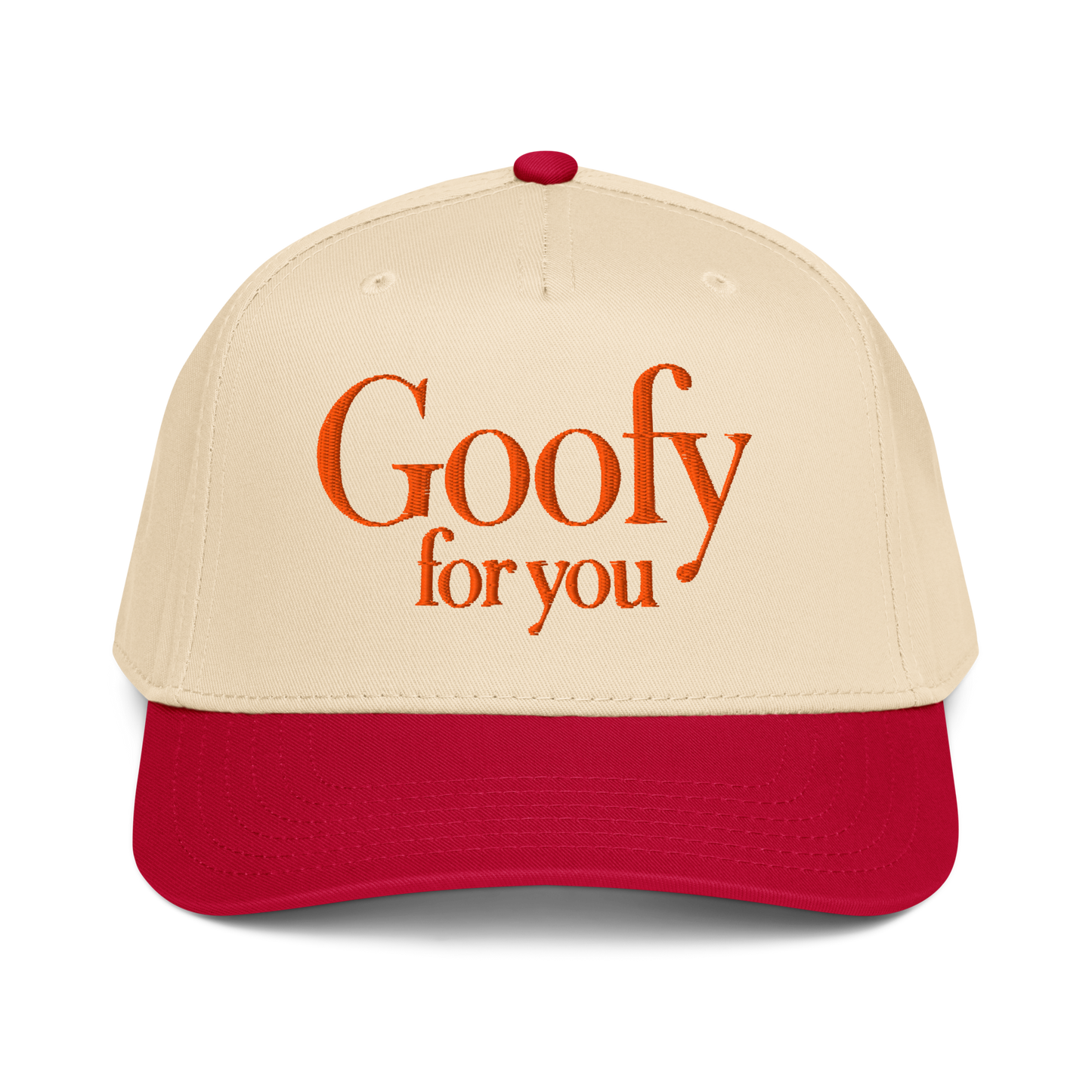Beige and red cap with 'Goofy for you' baseball cap