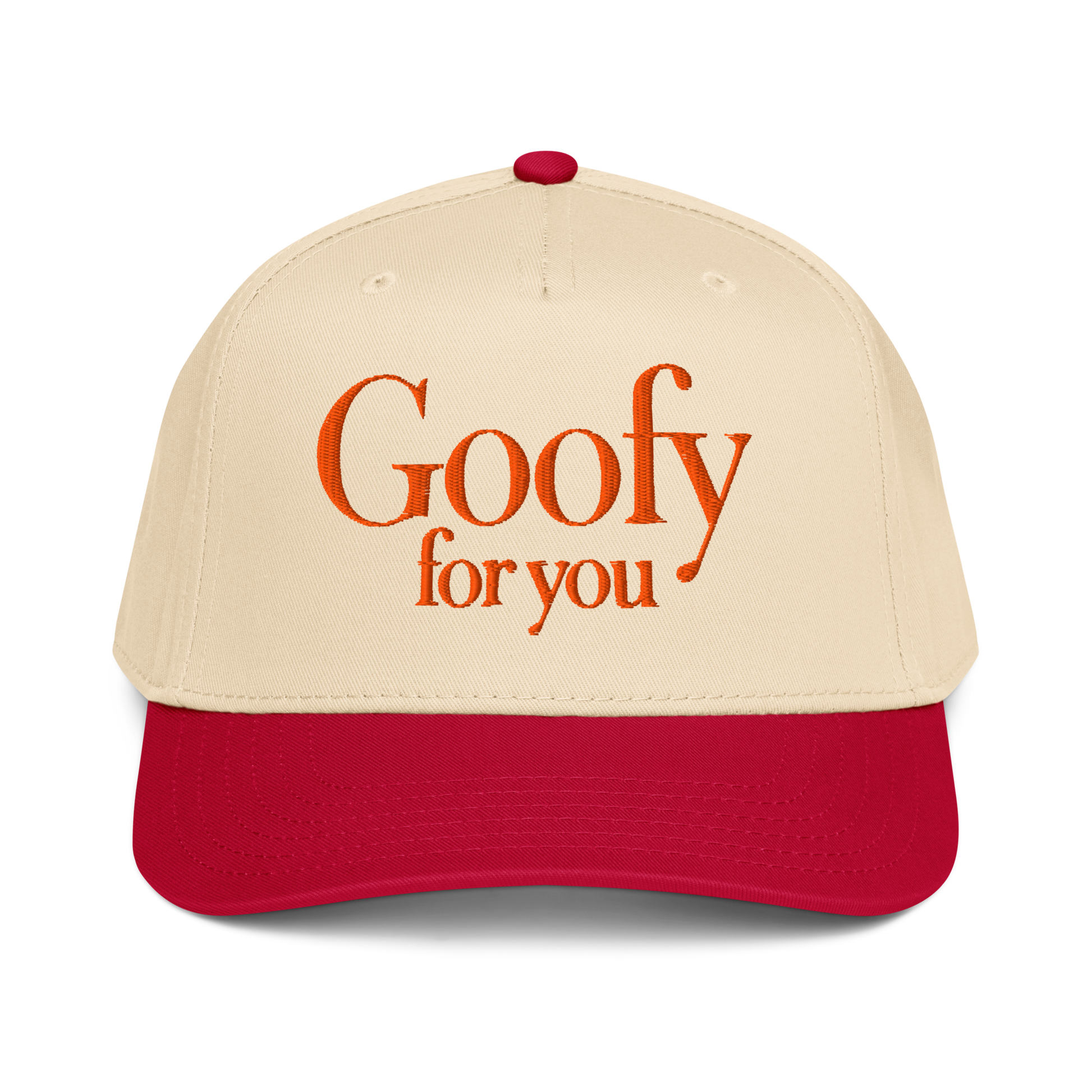 Beige and red cap with 'Goofy for you' baseball cap
