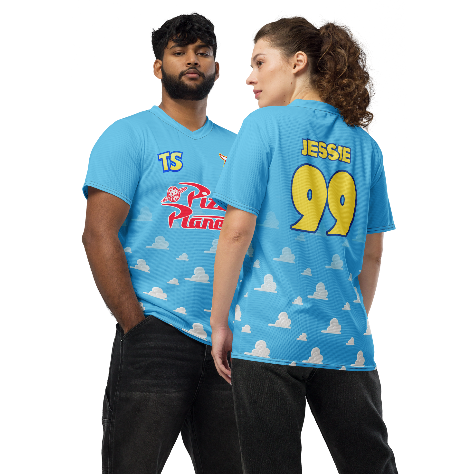 Jessie inspired Football shirt. Vintage style Disney inspired soccer shirt with blue clouds