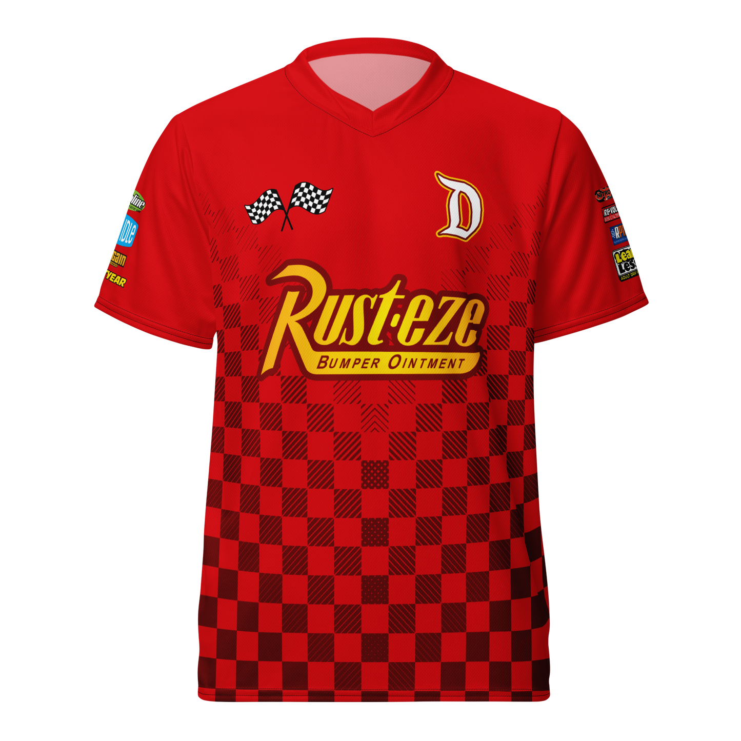 Lightning McQueen inspired Football shirt. Vintage race check style red Disney inspired soccer shirt