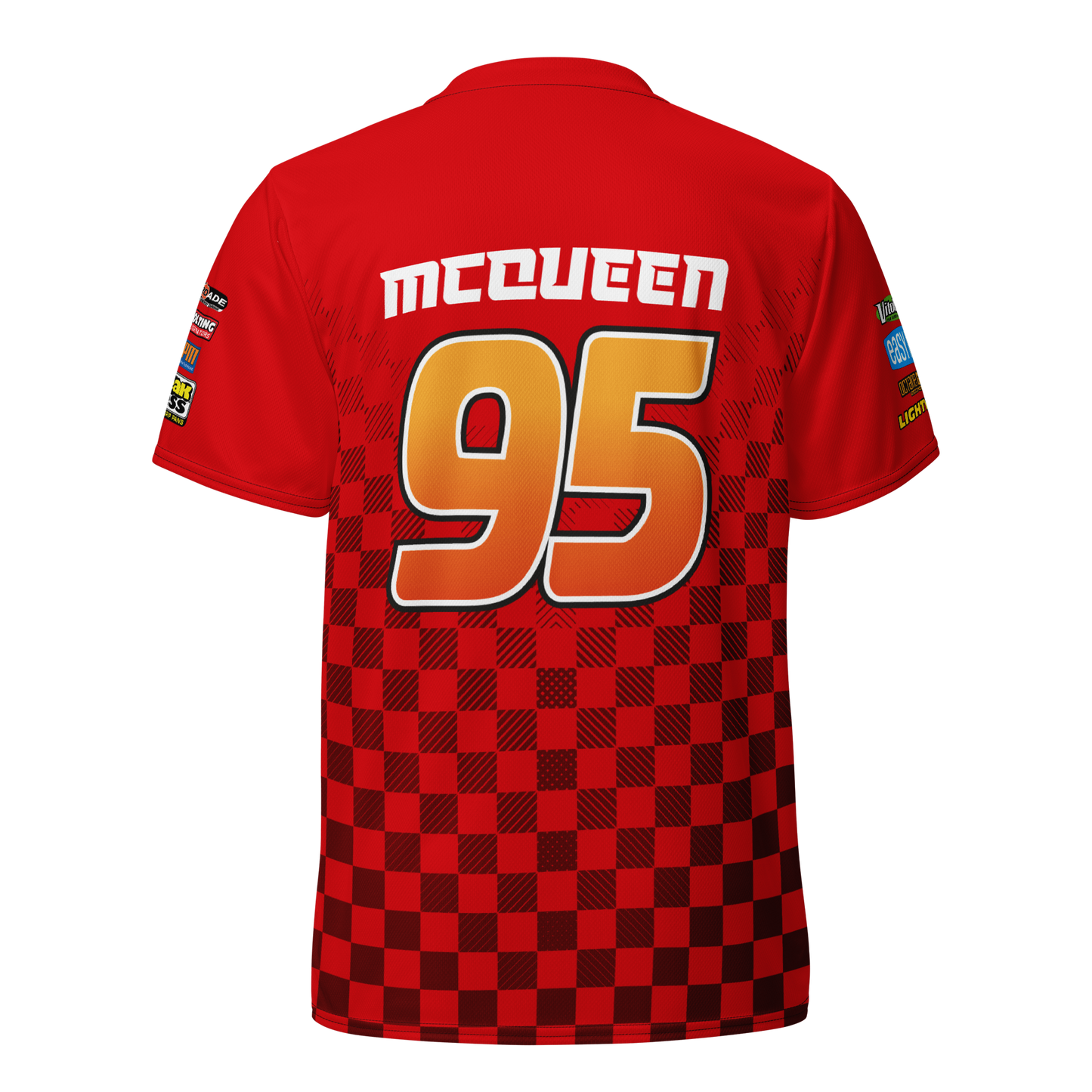 Lightning McQueen inspired Football shirt. Vintage race check style red Disney inspired soccer shirt