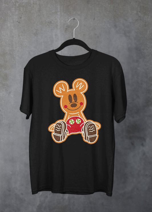 Gingerbread Mickey Christmas Black T-Shirt