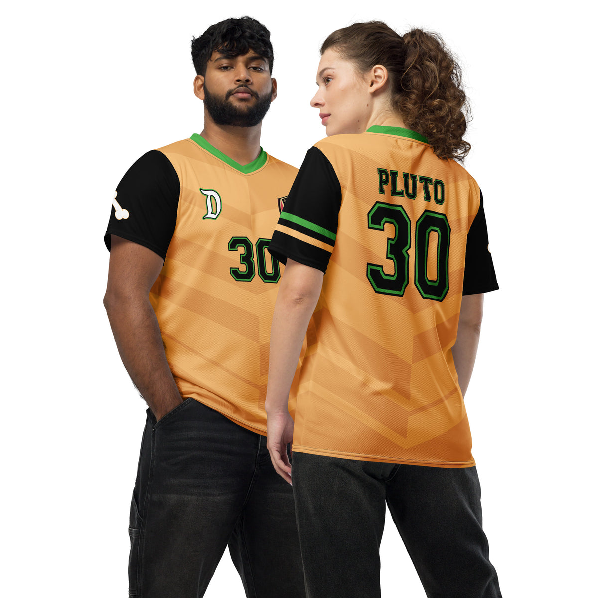 Pluto inspired Football shirt. Vintage Orange, Black and Green style Disney inspired soccer shirt