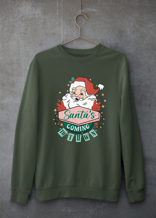 Santa's Coming to Town Christmas Green Sweatshirt