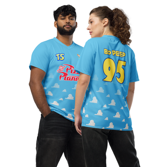 Bo Beep inspired Football shirt. Vintage style Disney inspired soccer shirt with blue clouds